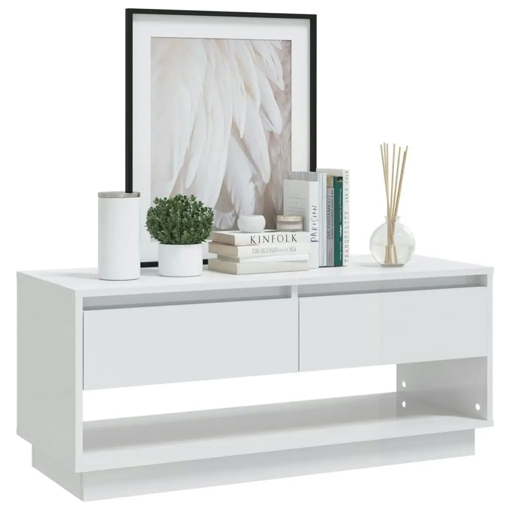 TV Cabinet High Gloss White 102x41x44 cm Engineered Wood 809491