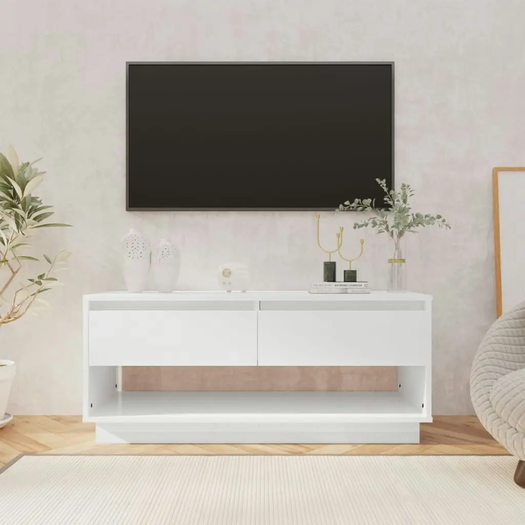 TV Cabinet High Gloss White 102x41x44 cm Engineered Wood 809491