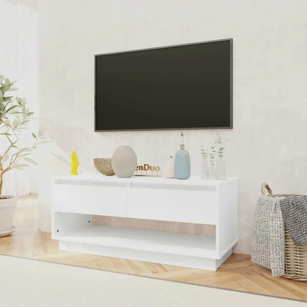 TV Cabinet High Gloss White 102x41x44 cm Engineered Wood 809491