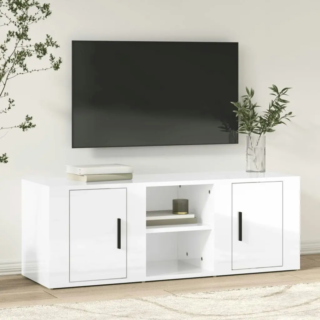 TV Cabinet High Gloss White 100x31.5x35 cm Engineered Wood 819430