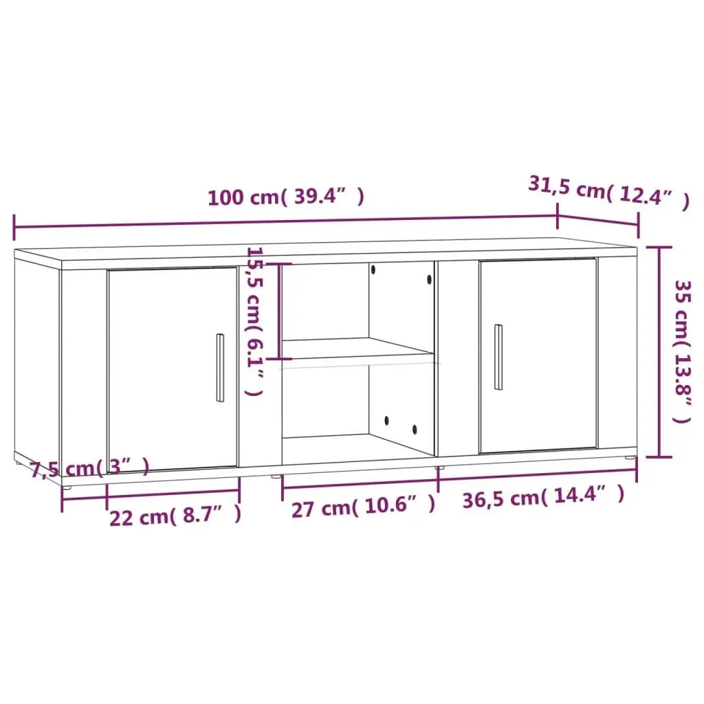 TV Cabinet High Gloss White 100x31.5x35 cm Engineered Wood 819430