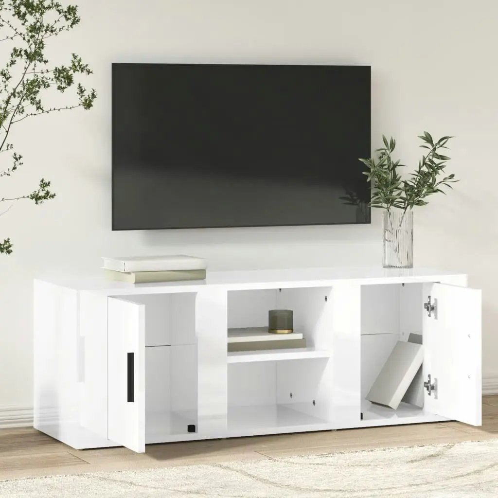 TV Cabinet High Gloss White 100x31.5x35 cm Engineered Wood 819430