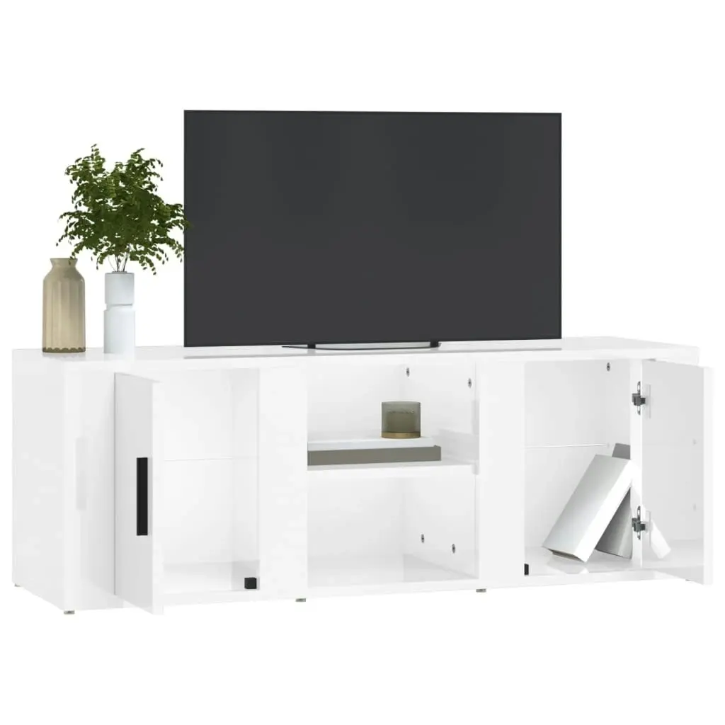 TV Cabinet High Gloss White 100x31.5x35 cm Engineered Wood 819430