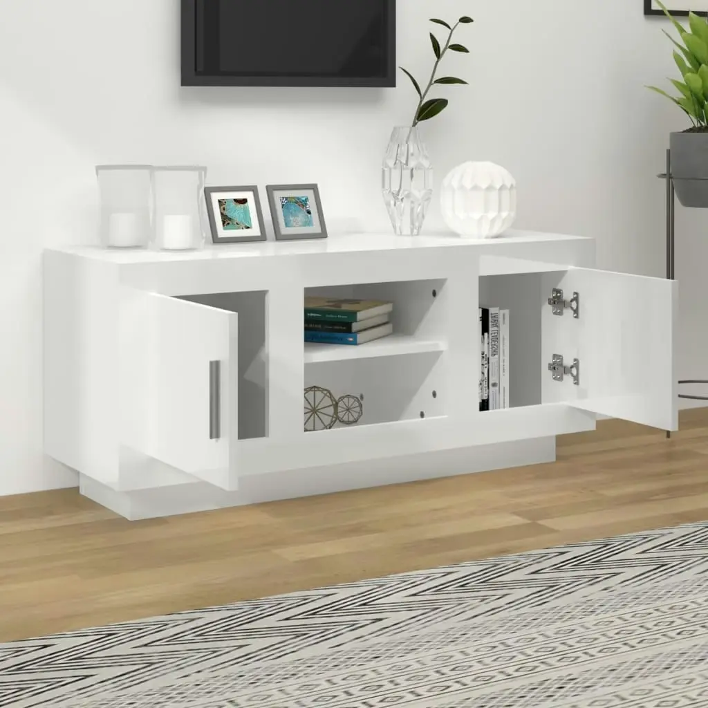 TV Cabinet High Gloss White 102x35x45 cm Engineered Wood 811796