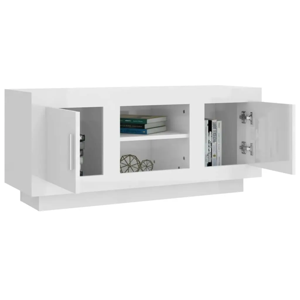 TV Cabinet High Gloss White 102x35x45 cm Engineered Wood 811796