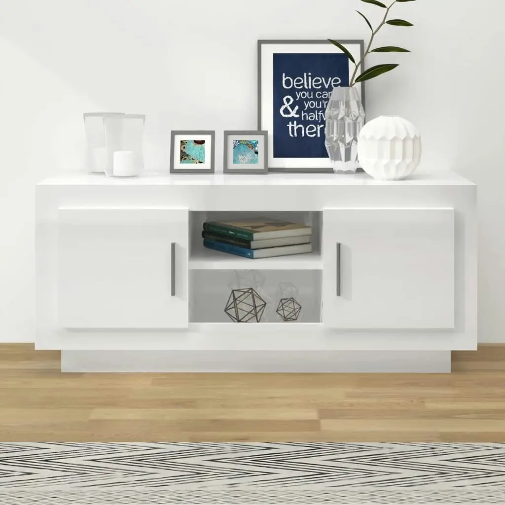 TV Cabinet High Gloss White 102x35x45 cm Engineered Wood 811796