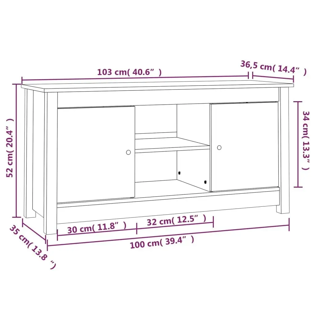 TV Cabinet 103x36.5x52 cm Solid Wood Pine 814584