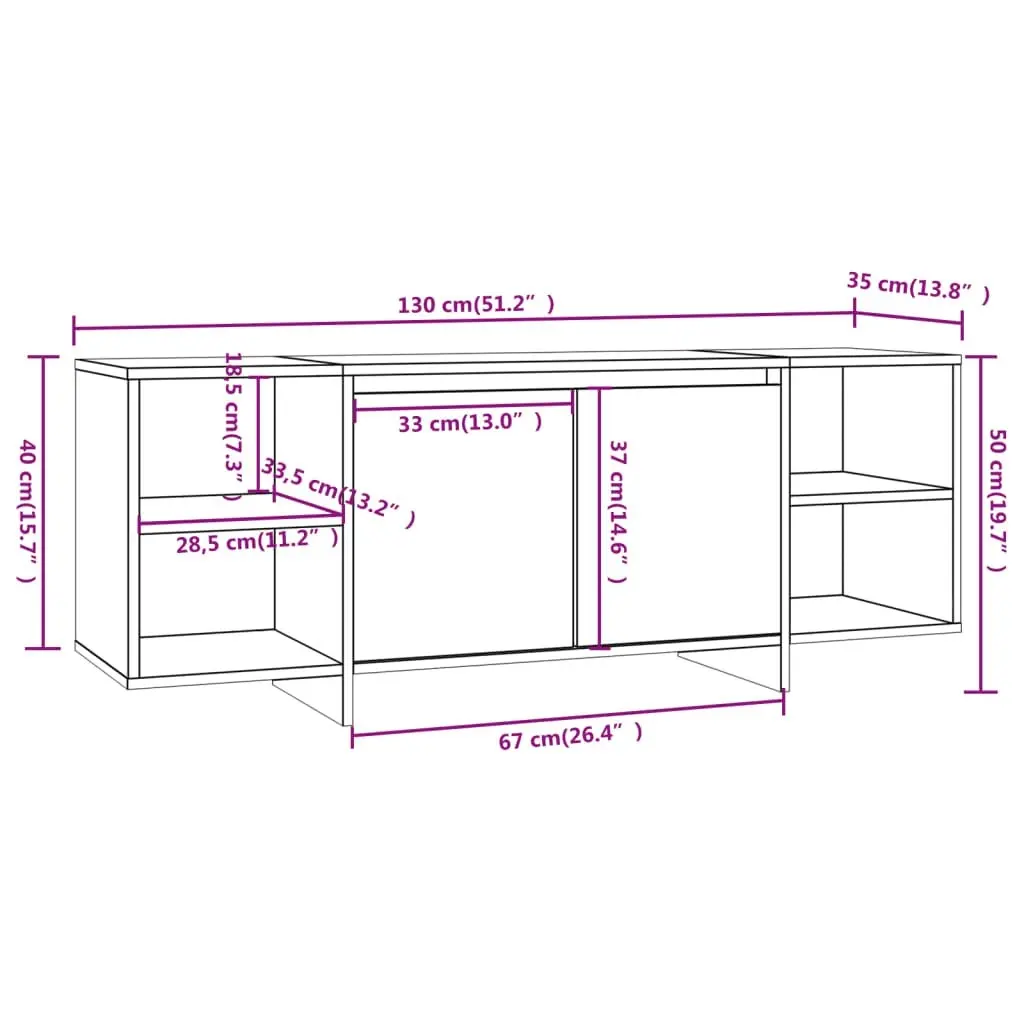 TV Cabinet High Gloss White 130x35x50 cm Engineered Wood 809590