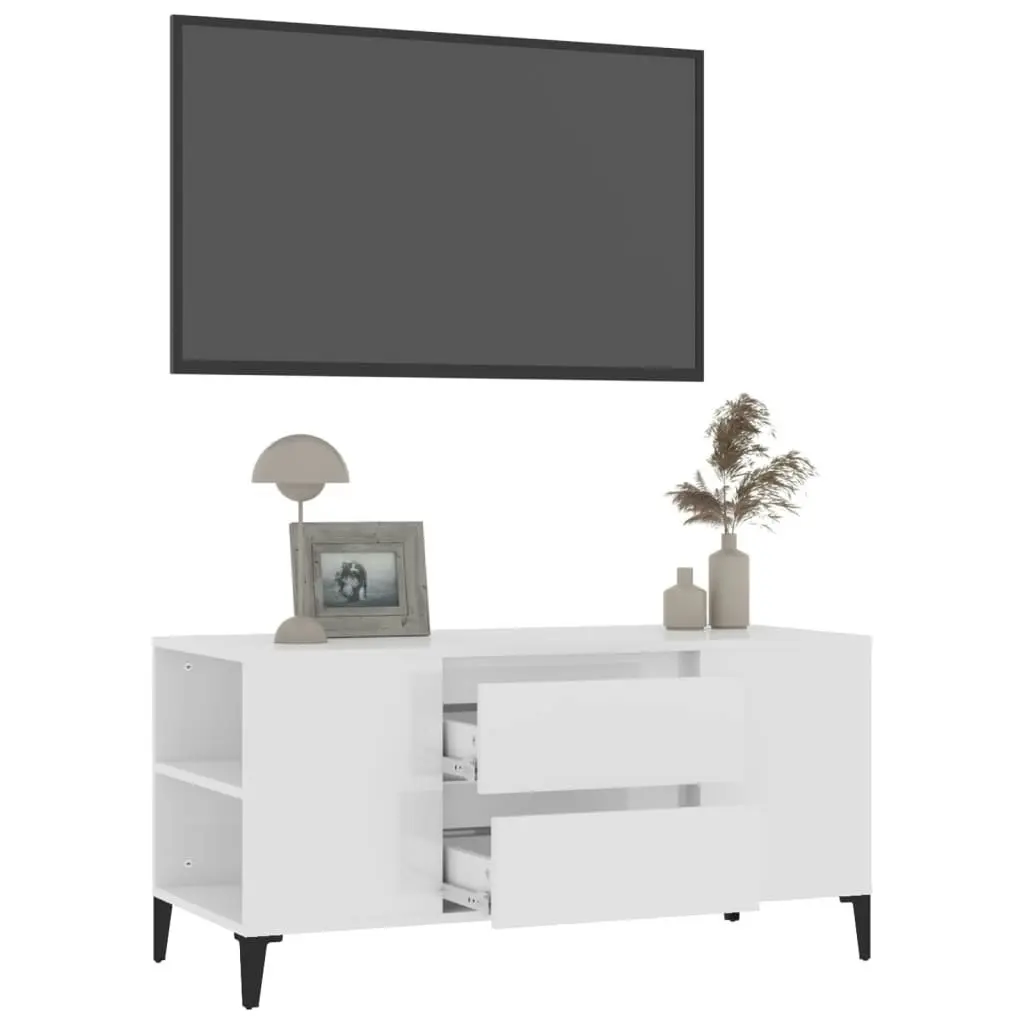 TV Cabinet High Gloss White 102x44.5x50 cm Engineered Wood 819606