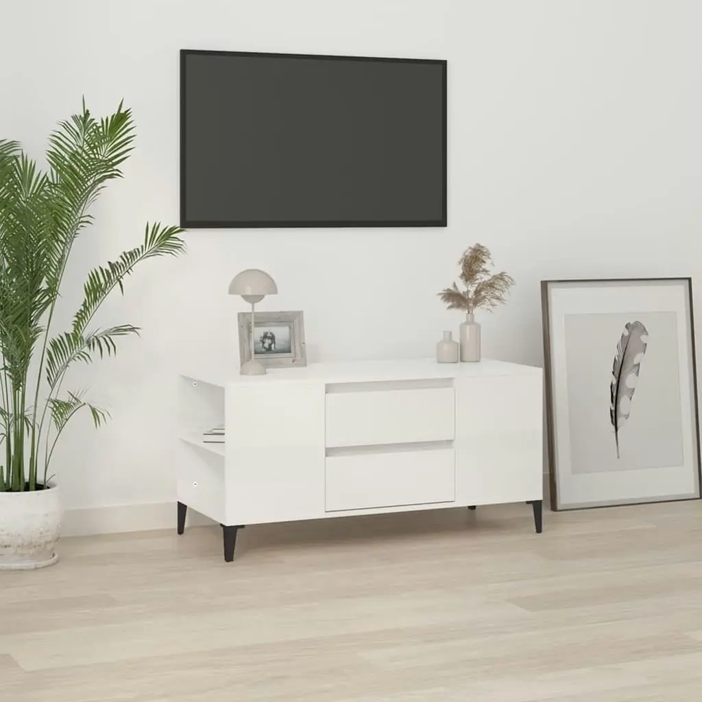 TV Cabinet High Gloss White 102x44.5x50 cm Engineered Wood 819606