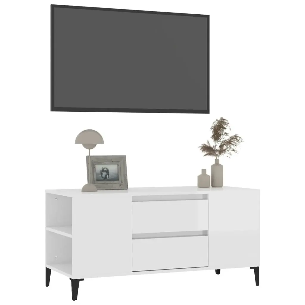 TV Cabinet High Gloss White 102x44.5x50 cm Engineered Wood 819606