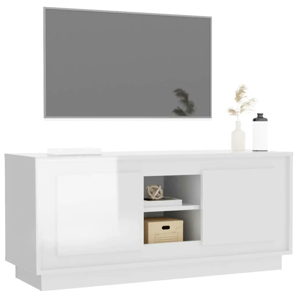 TV Cabinet High Gloss White 102x35x45 cm Engineered Wood 819862