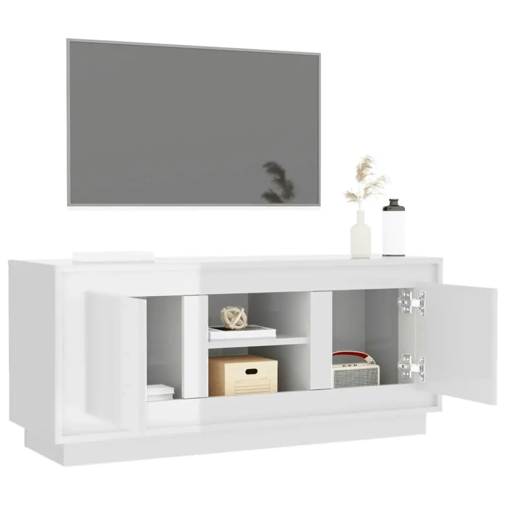 TV Cabinet High Gloss White 102x35x45 cm Engineered Wood 819862