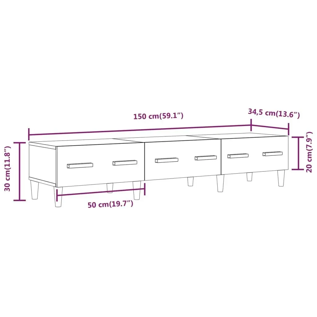 TV Cabinet High Gloss White 150x34.5x30 cm Engineered Wood 812642