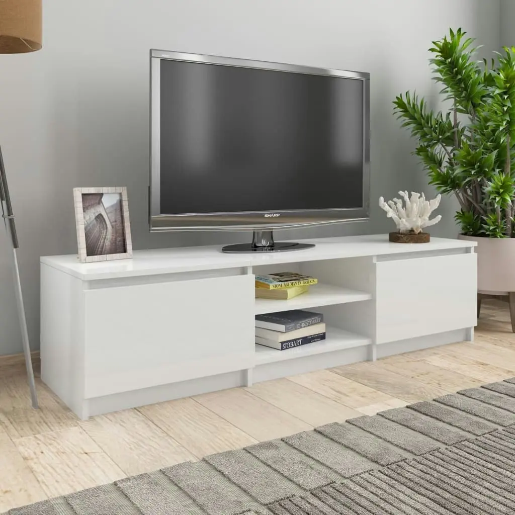 TV Cabinet High Gloss White 140x40x35.5 cm Engineered Wood 800654