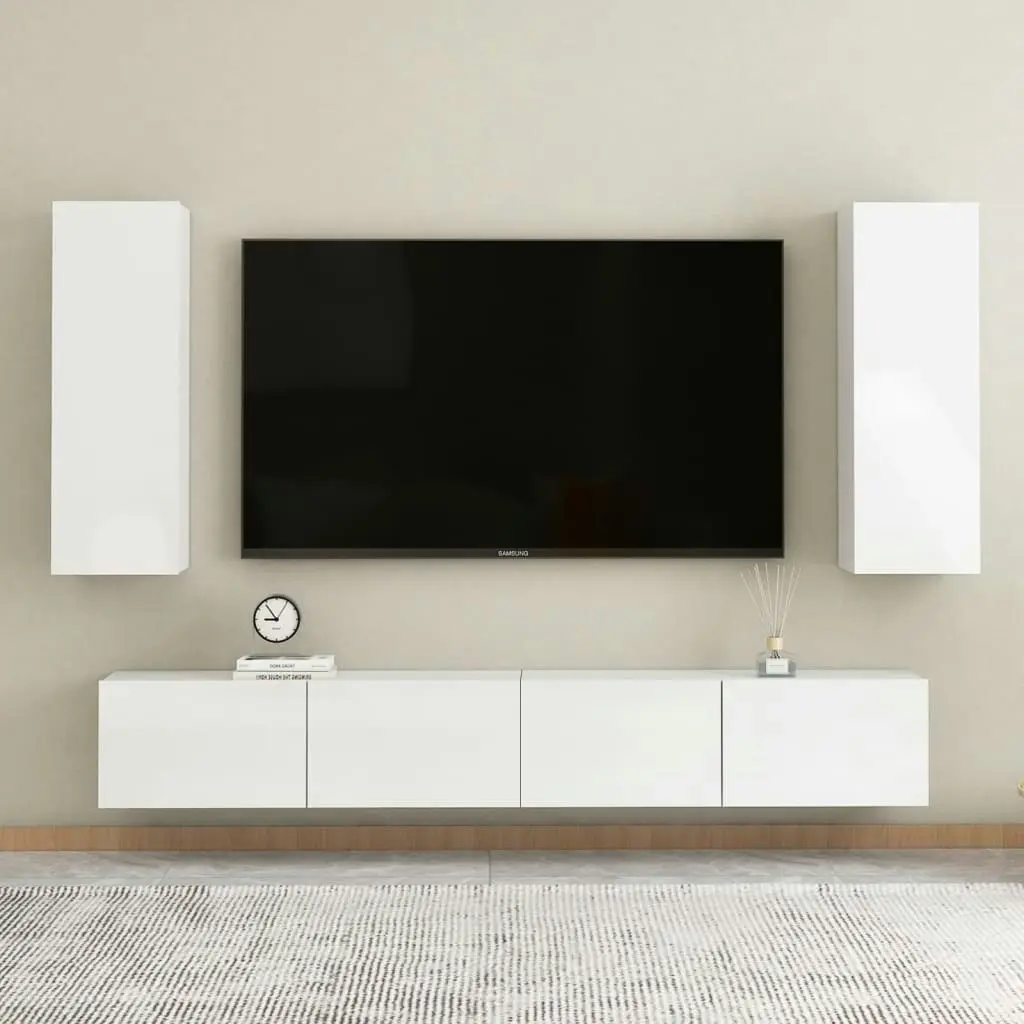 TV Cabinet High Gloss White 30.5x30x90 cm Engineered Wood 803356