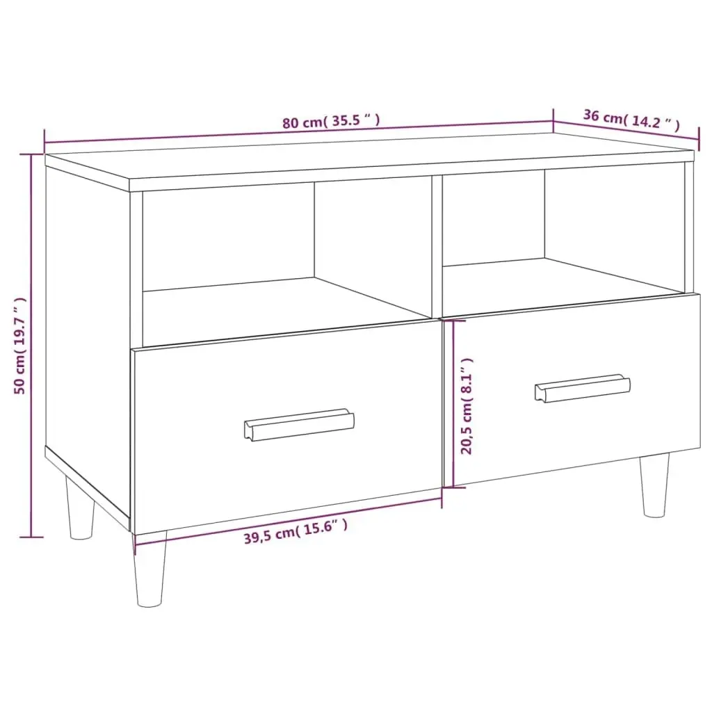 TV Cabinet High Gloss White 80x36x50 cm Engineered Wood 812588