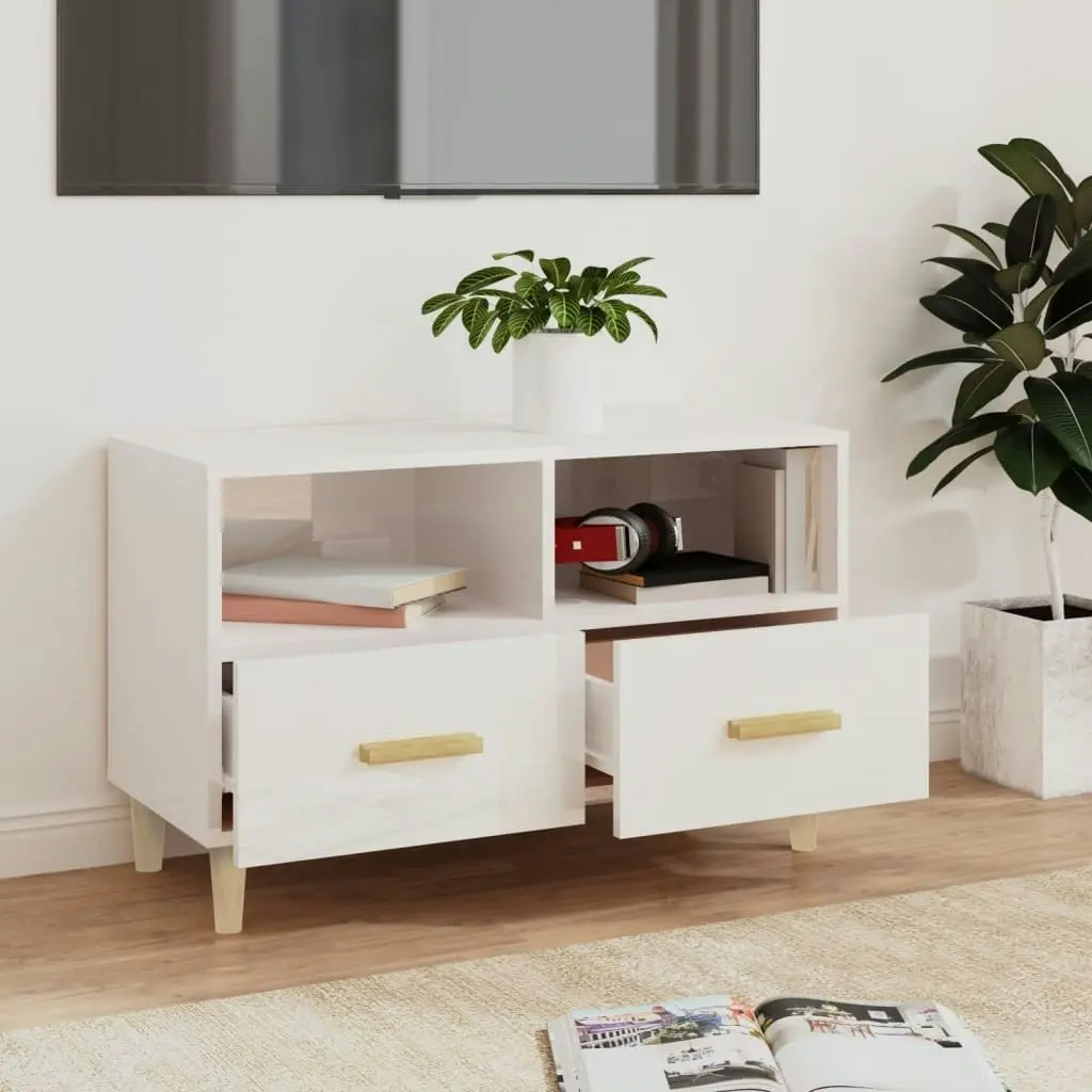 TV Cabinet High Gloss White 80x36x50 cm Engineered Wood 812588