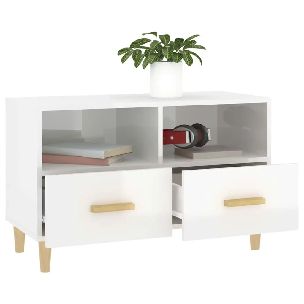 TV Cabinet High Gloss White 80x36x50 cm Engineered Wood 812588