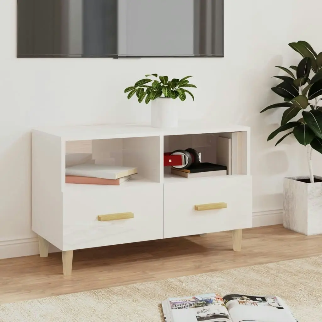 TV Cabinet High Gloss White 80x36x50 cm Engineered Wood 812588