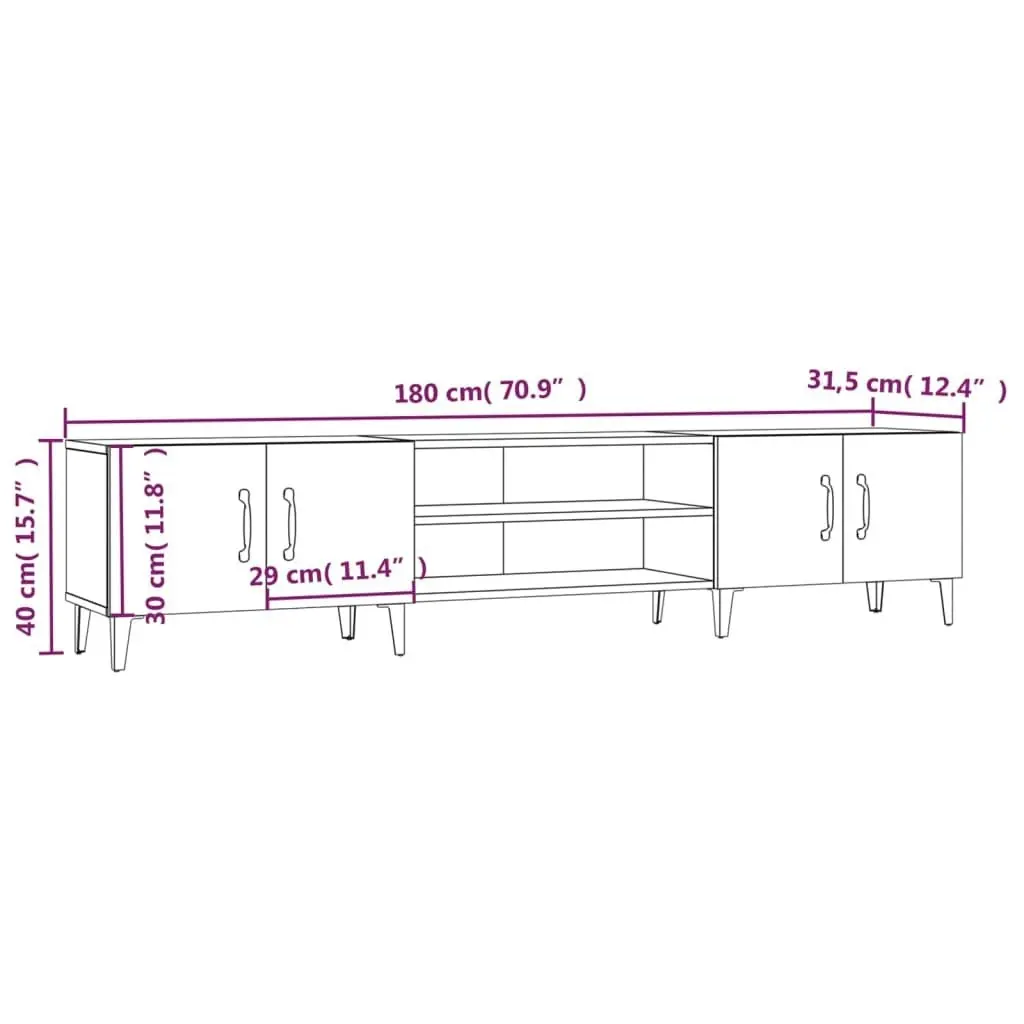 TV Cabinet High Gloss White 180x31.5x40 cm Engineered Wood 816266