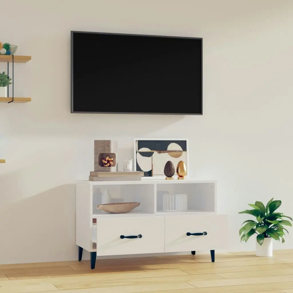 TV Cabinet High Gloss White 80x36x50 cm Engineered Wood 812597