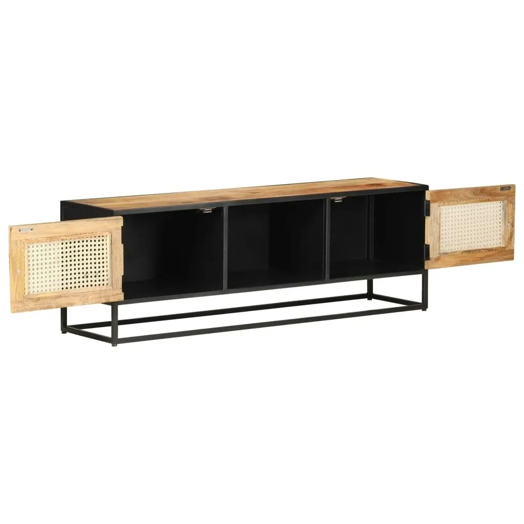 TV Cabinet 120x30x40 cm Rough Mango Wood and Natural Cane 323142