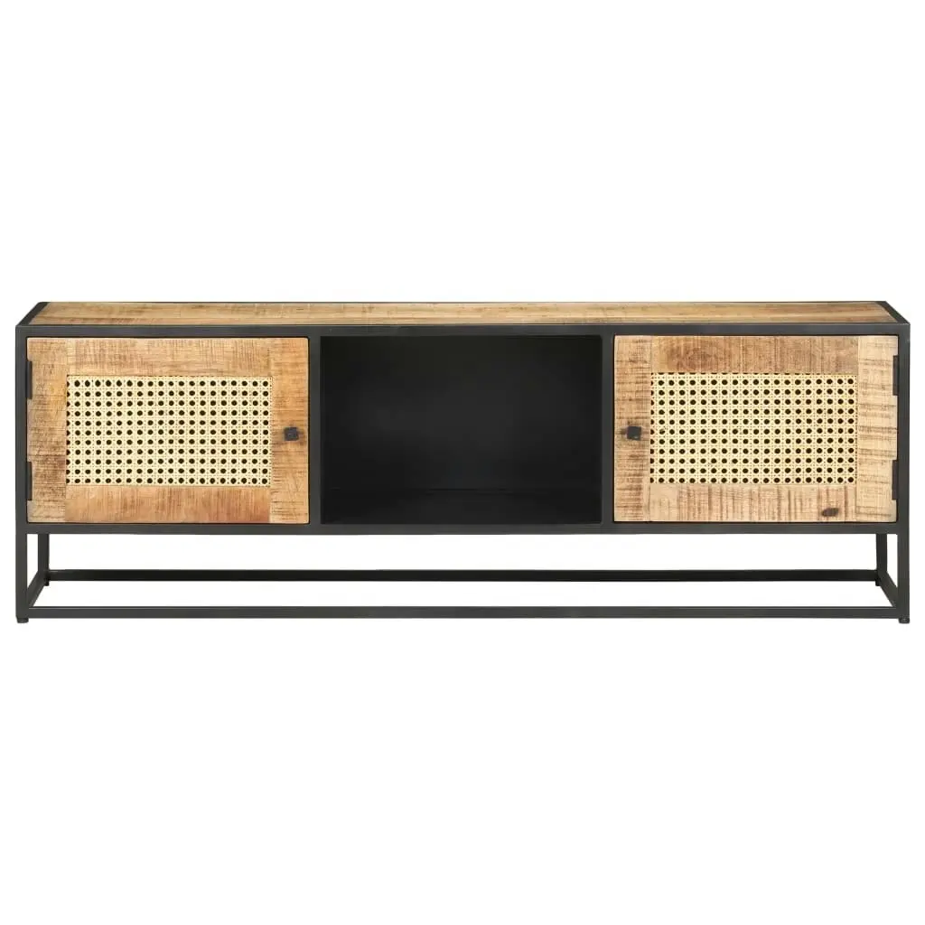 TV Cabinet 120x30x40 cm Rough Mango Wood and Natural Cane 323142