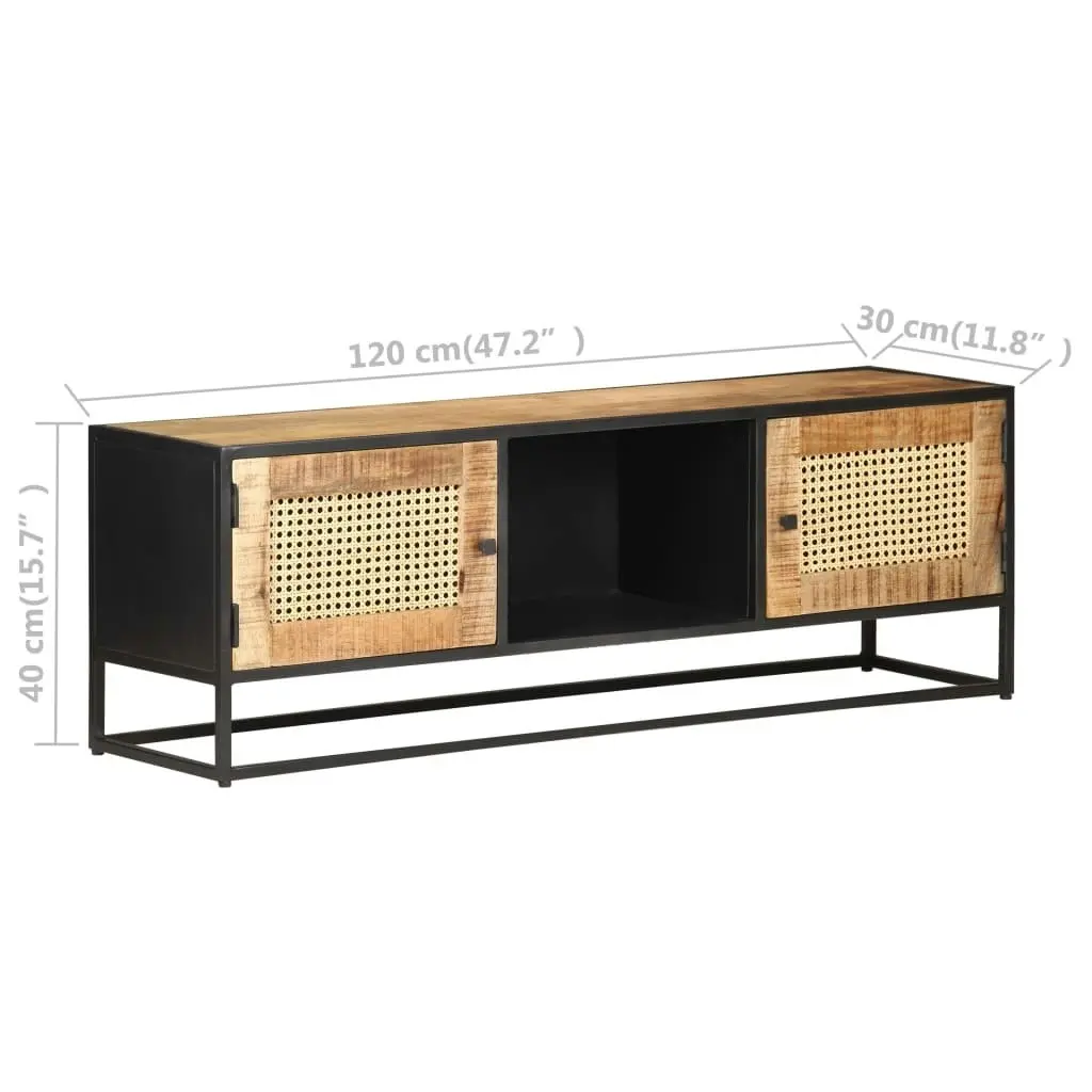 TV Cabinet 120x30x40 cm Rough Mango Wood and Natural Cane 323142