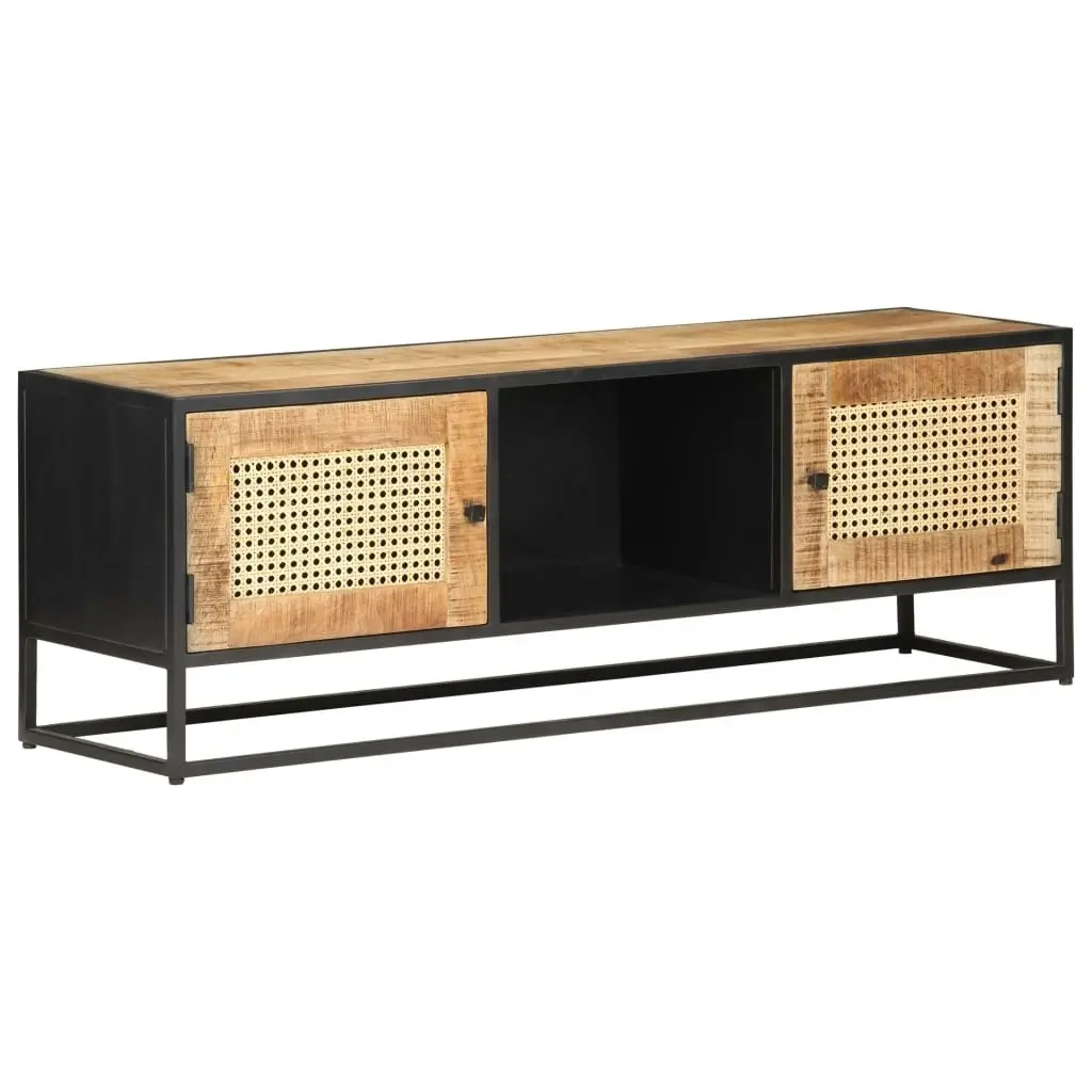 TV Cabinet 120x30x40 cm Rough Mango Wood and Natural Cane 323142