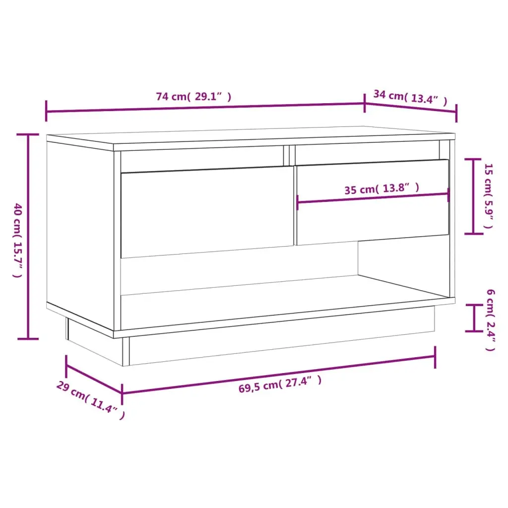 TV Cabinet Honey Brown 74x34x40 cm Solid Wood Pine 813842