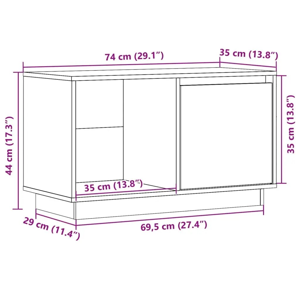 TV Cabinet Honey Brown 74x35x44 cm Solid Wood Pine 814337