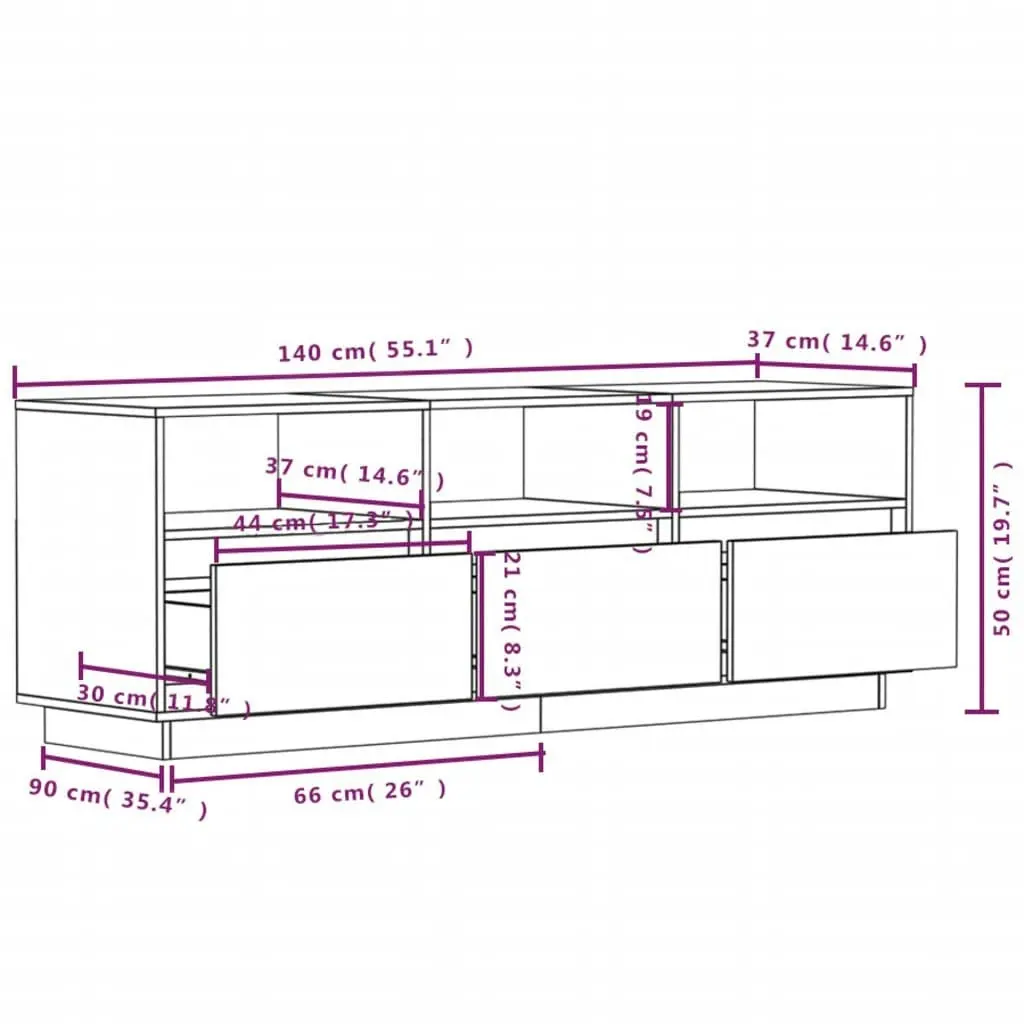 TV Cabinet 140x37x50 cm Solid Wood Pine 813430