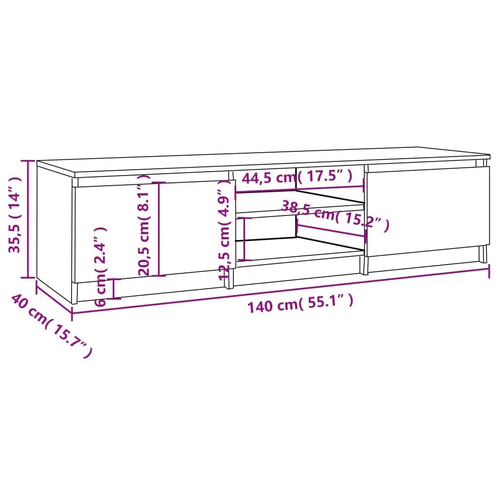 TV Cabinet Smoked Oak 140x40x35.5 cm Engineered Wood 815357