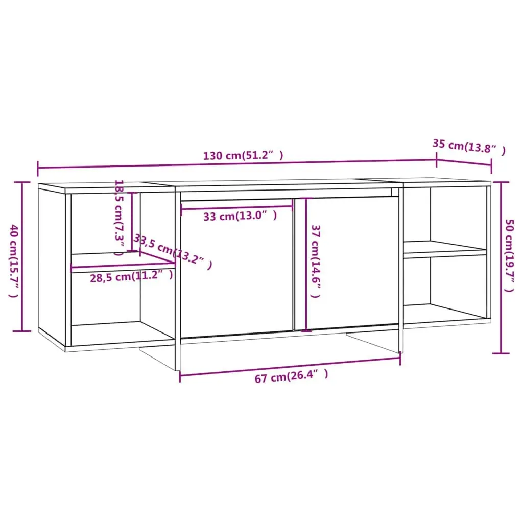 TV Cabinet Smoked Oak 130x35x50 cm Engineered Wood 813053