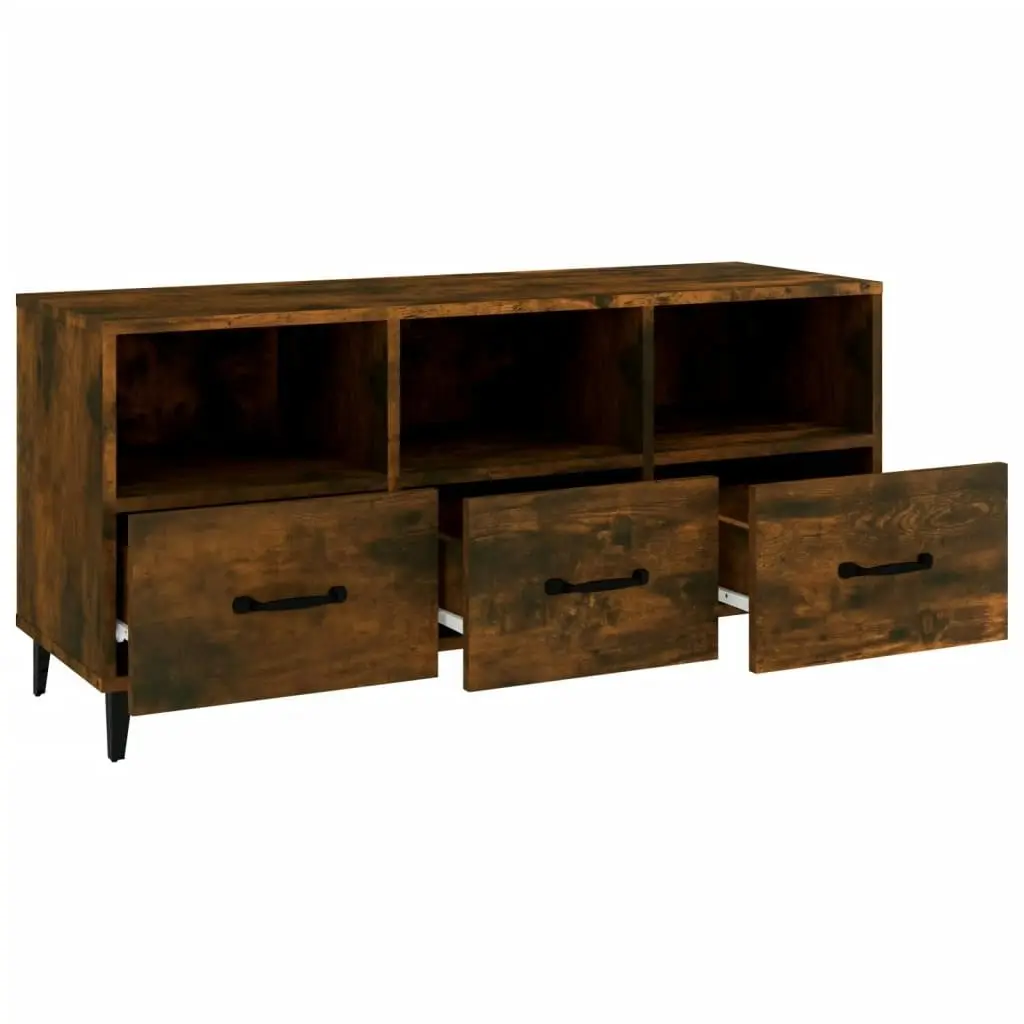 TV Cabinet Smoked Oak 102x35x50 cm Engineered Wood 817498