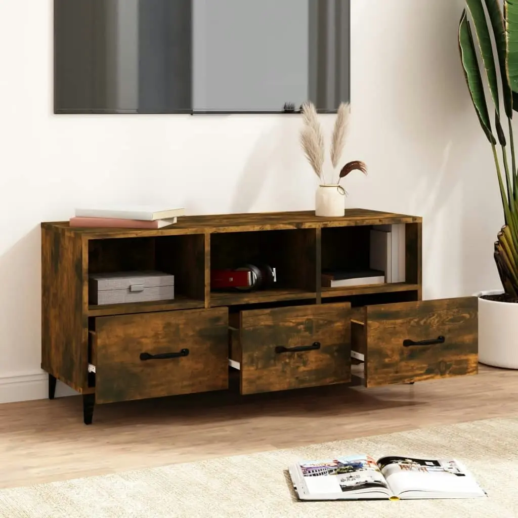 TV Cabinet Smoked Oak 102x35x50 cm Engineered Wood 817498