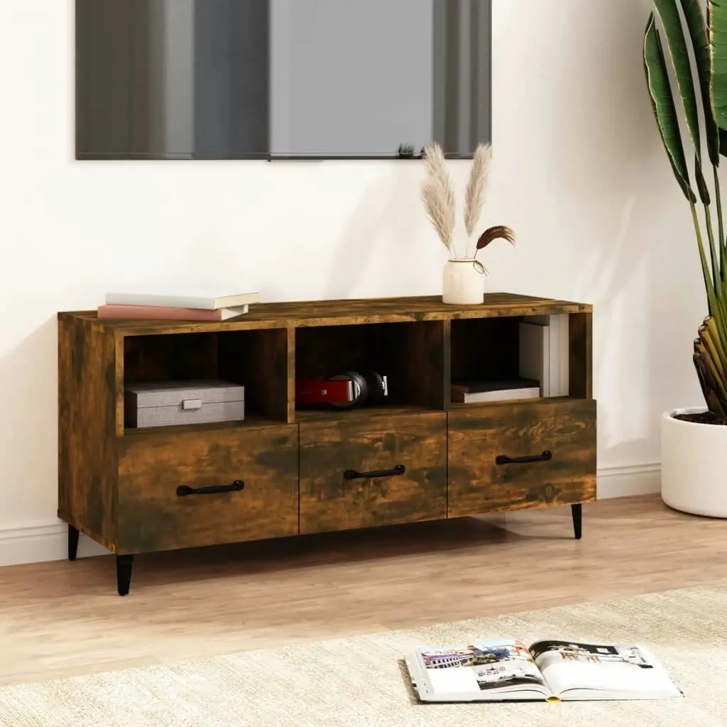 TV Cabinet Smoked Oak 102x35x50 cm Engineered Wood 817498