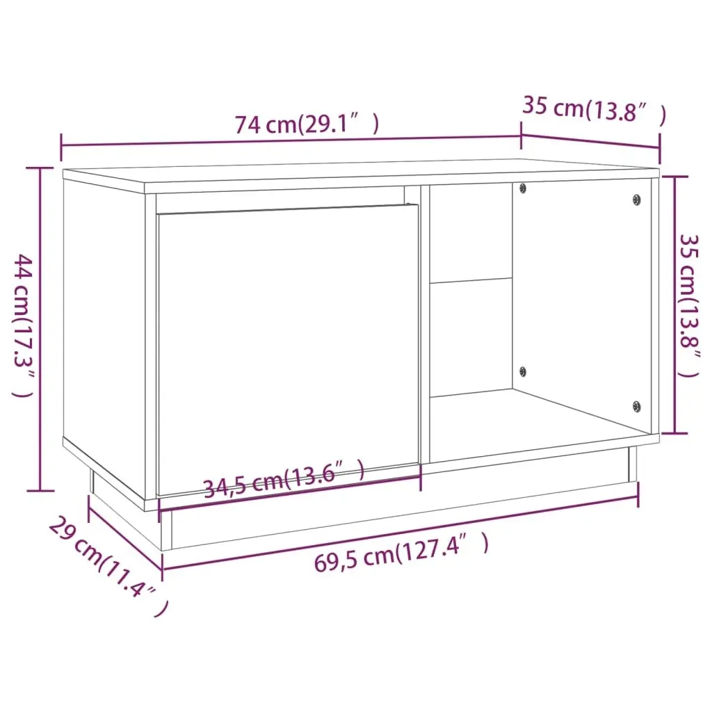 TV Cabinet 74x35x44 cm Solid Wood Pine 814334