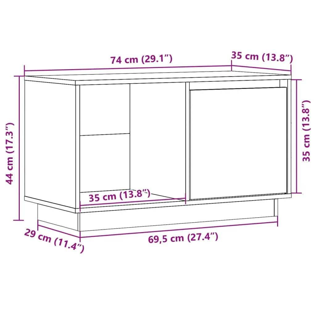 TV Cabinet 74x35x44 cm Solid Wood Pine 814334