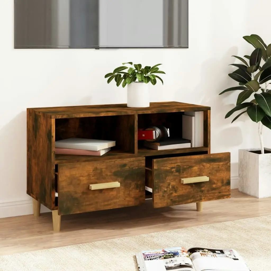 TV Cabinet Smoked Oak 80x36x50 cm Engineered Wood 817489