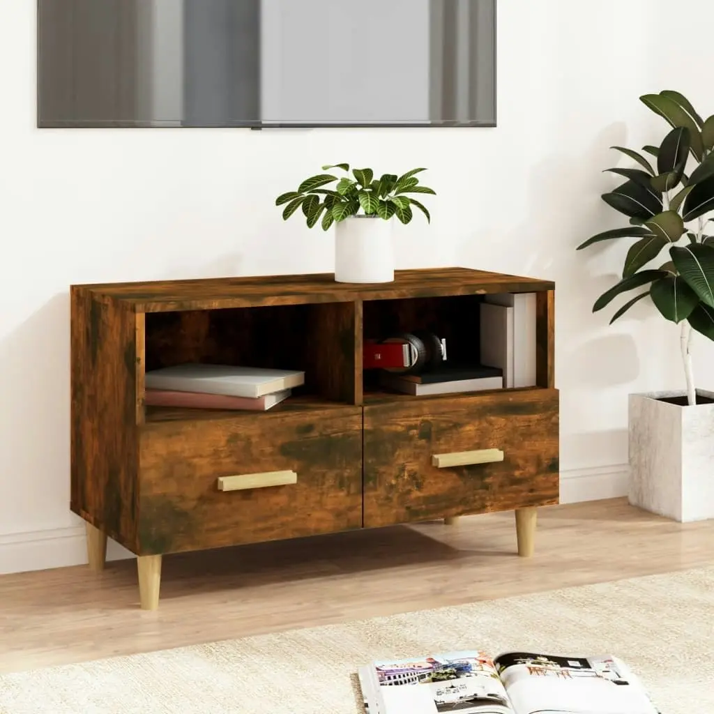 TV Cabinet Smoked Oak 80x36x50 cm Engineered Wood 817489