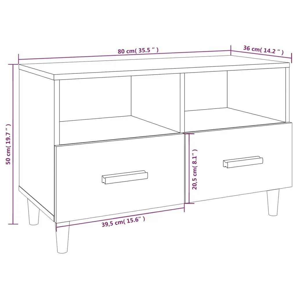 TV Cabinet Smoked Oak 80x36x50 cm Engineered Wood 817489