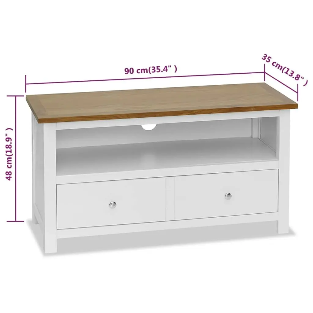 TV Cabinet 90x35x48 cm Solid Oak Wood 247058