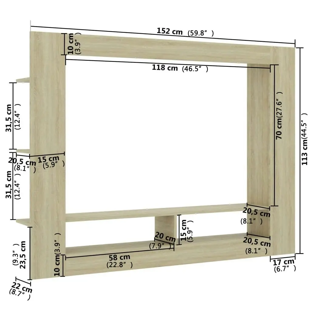 TV Cabinet Sonoma Oak 152x22x113 cm Engineered Wood 800741