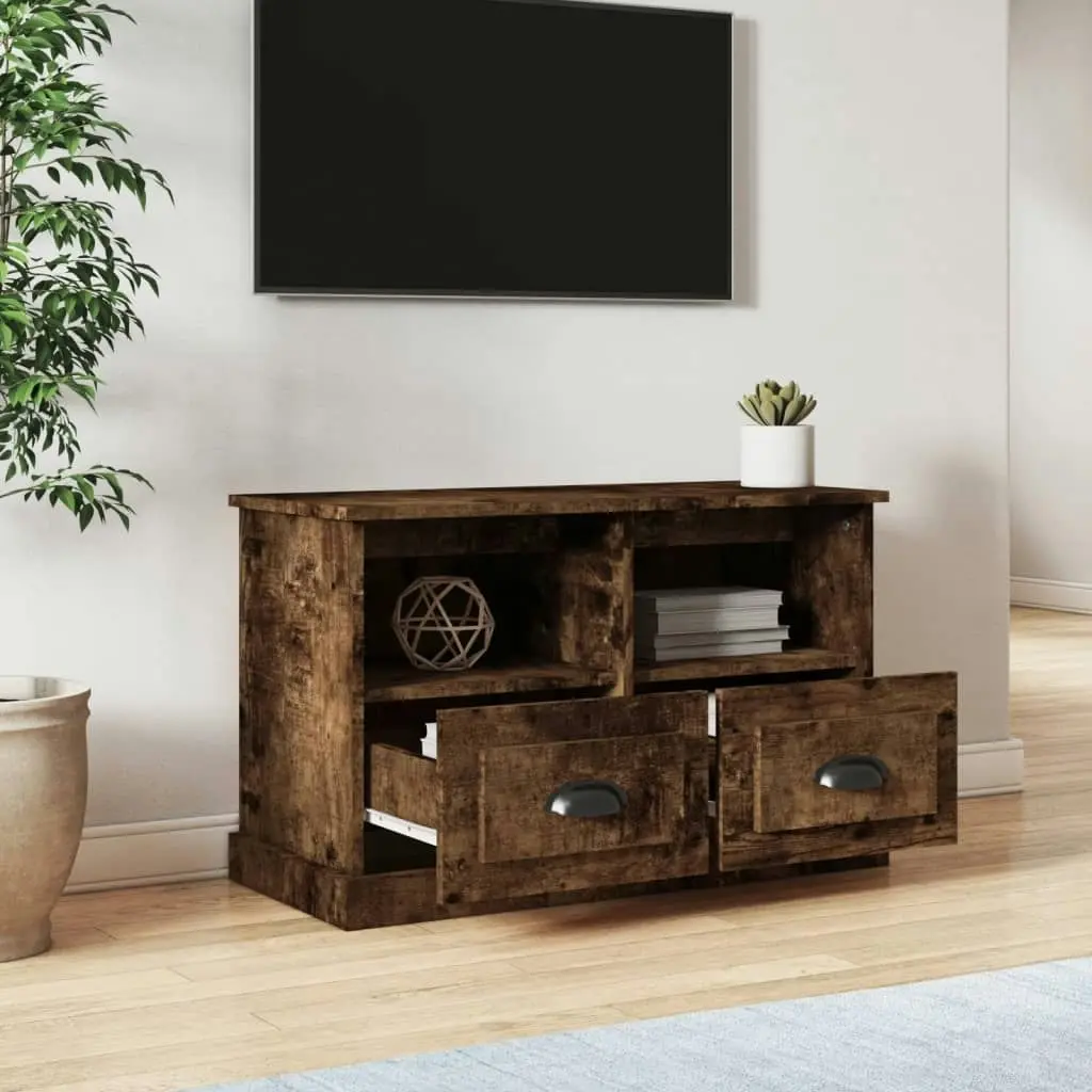 TV Cabinet Smoked Oak 80x35x50 cm Engineered Wood 816285