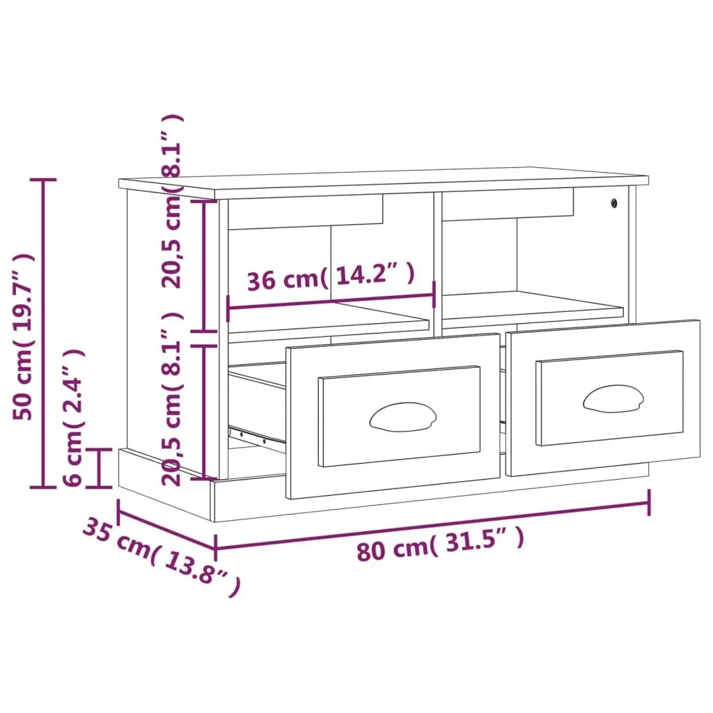 TV Cabinet Smoked Oak 80x35x50 cm Engineered Wood 816285