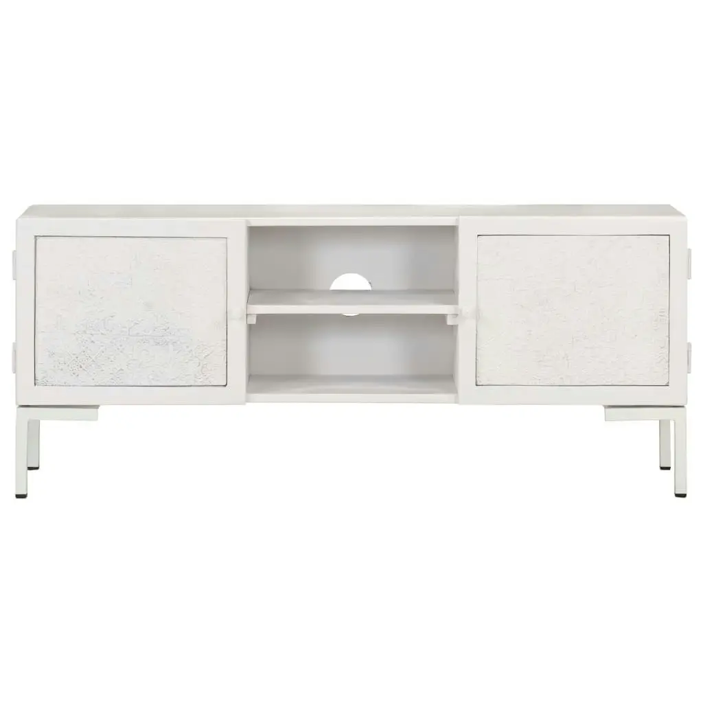 TV Cabinet White 115x30x46 cm Solid Mango Wood 323580