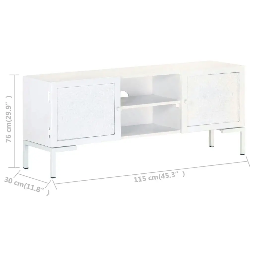 TV Cabinet White 115x30x46 cm Solid Mango Wood 323580