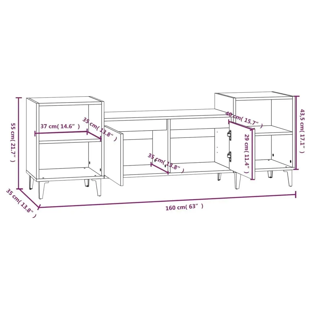 TV Cabinet White 160x35x55 cm Engineered Wood 821196